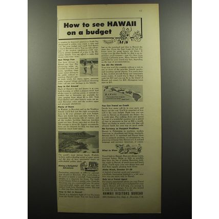 1956 Hawaii Visitors Bureau Ad - How to see Hawaii on a budget