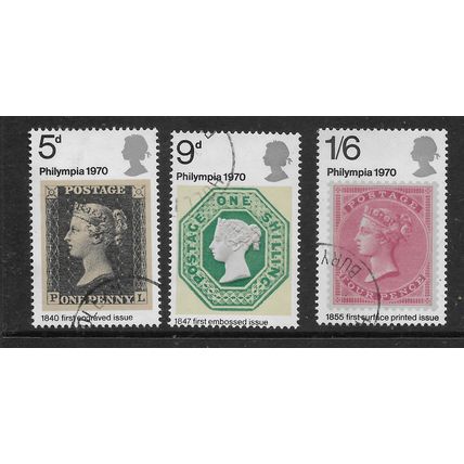 GREAT BRITAIN 1970 PHILYMPIA STAMP EXHIBITION SG835 /837 SET 3 VALS FINE USED#4