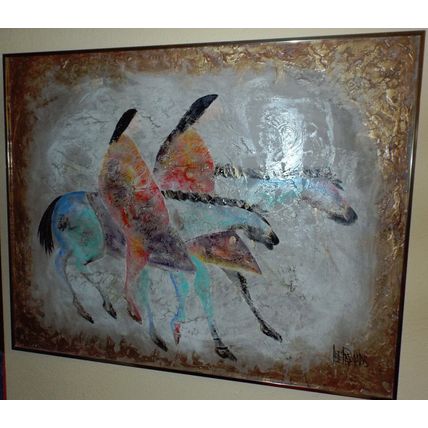 ORIGINAL Signed LEE REYNOLDS' Early Unique Horses Expression 4 x 5 feet