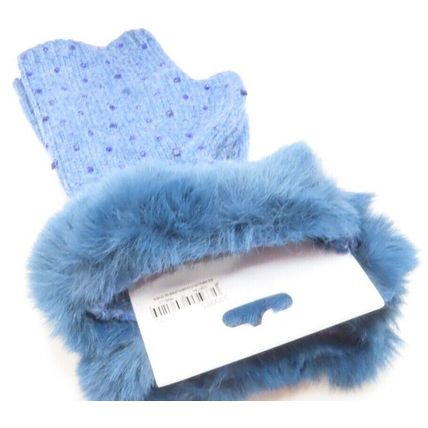 Blue Faux Fur Fingerless Gloves with Diamante Detail Clothing Winter Gift