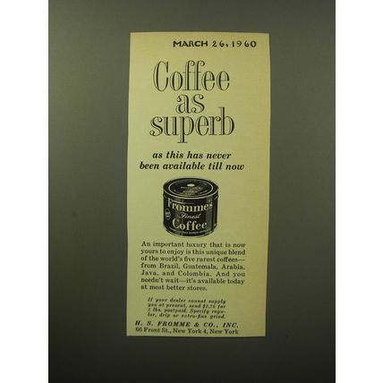 1960 Fromme's Finest Coffee Ad - Coffee as superb as this
