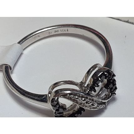 Natural .10cttw Black Diamond Infinity Sterling Silver 925 S-6.75 Ring #19894