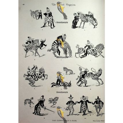 Clown Takes A Ride, Children's Pictures, Book Illustration (Print), 1893