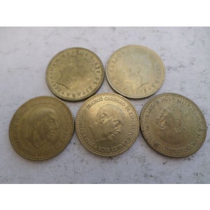 Spain - 10 differently dated - 1 peseta coins - date run 1969 / 1978