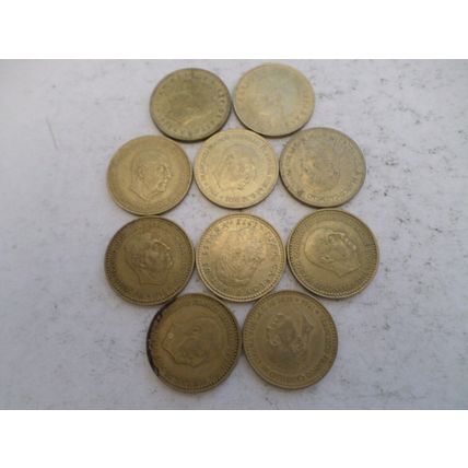 Spain - 10 differently dated - 1 peseta coins - date run 1969 / 1978