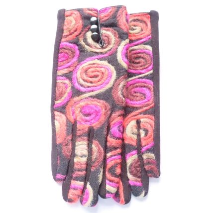 Ladies Pink Swirls Gloves with Black Buttons & Back Christmas Gift