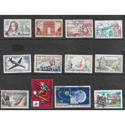 FRANCE SELECTION VIEWS PLANES HISTORY PERSONALITIES SPACE STAMPS USED @ 11p ea.