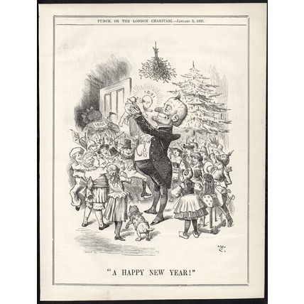 A HAPPY NEW YEAR! 1891 Sir John Tenniel - Joseph Swain PUNCH CARTOON PAGE
