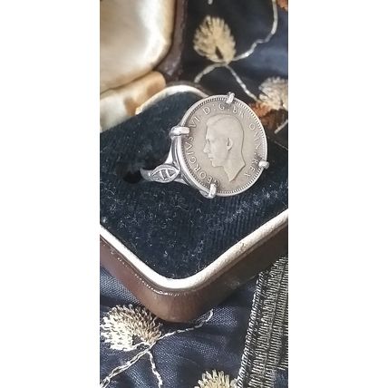Antique Vintage 1940-s Silver George VI Signet Ring Size US 7, UK N