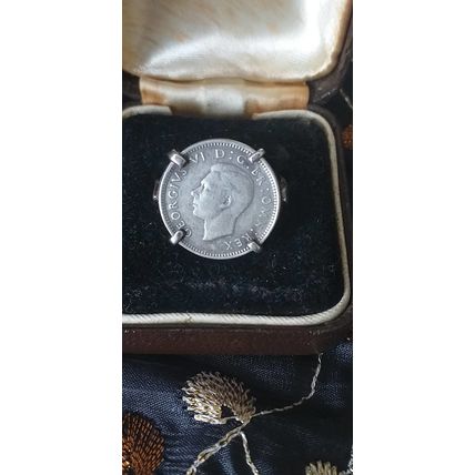 Antique Vintage 1940-s Silver George VI Signet Ring Size US 7, UK N