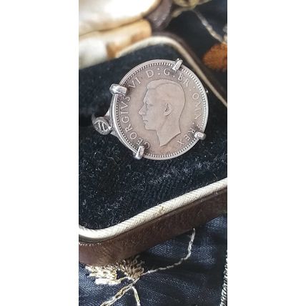 Antique Vintage 1940-s Silver George VI Signet Ring Size US 7, UK N