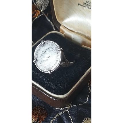 Antique Vintage 1940-s Silver George VI Signet Ring Size US 7, UK N