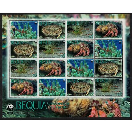 Bequia WWF Caribbean Reef Crustaceans Sheetlet of 4 sets 2010 MNH MI#647-650