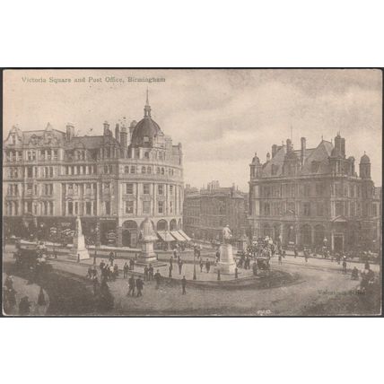 Victoria Square and Post Office, Birmingham, 1907 - Valentine's Postcard