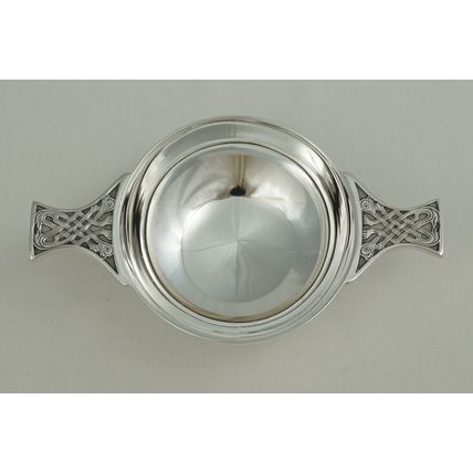 4 ¾" Scottish Sterling Silver Quaich with Celtic Decoration, Edinburgh 1992.