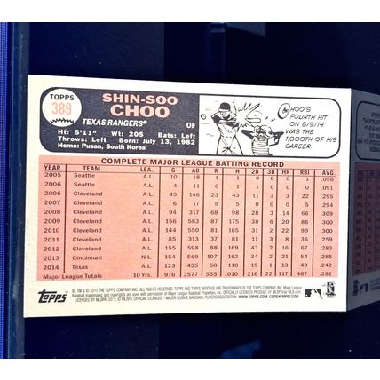SHIN-SOO CH00 2015 TOPPS HERITAGE BASEBALL CARD #389