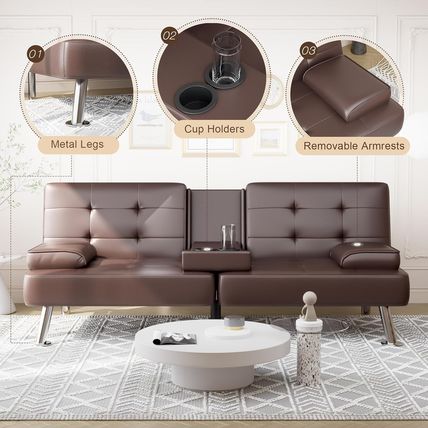 Shahoo Convertible Folding Futon Sofa Bed Sleeper Couch for Living Room Faux Lea