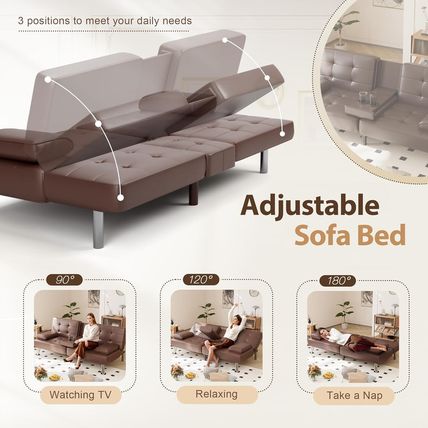 Shahoo Convertible Folding Futon Sofa Bed Sleeper Couch for Living Room Faux Lea