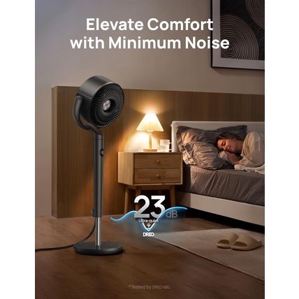 Dreo Fan for Bedroom, 120° Oscillating Standing Fans,Quiet Floor Fan with DC Mot