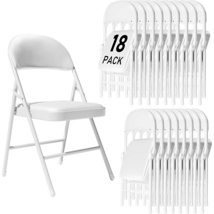18 Pack White Folding Chairs with Padded Cushion and Back for outside Portable S