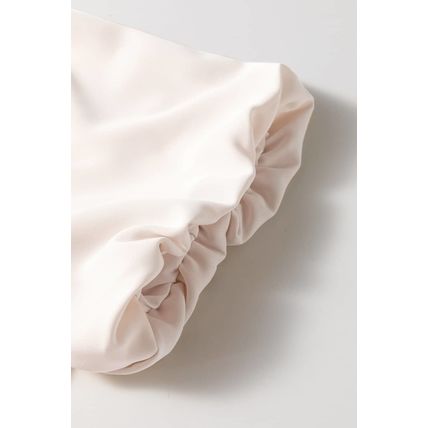 White Bow Tie Short Puff Sleeve Ruffle Hem Blouse