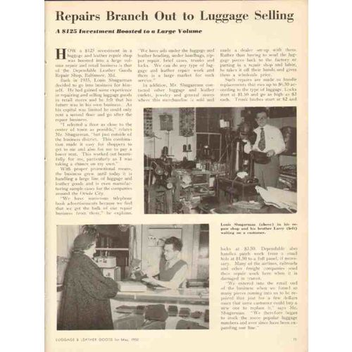 dependable leather goods repair shop 1950 shugarman vintage article