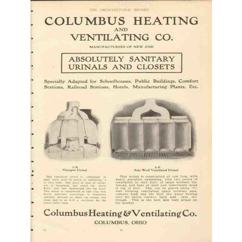 columbus heating ventilating company 1910 sanitary urinals vintage ad