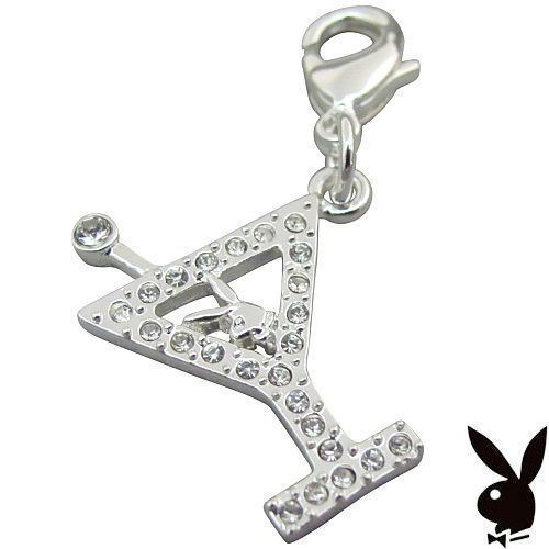 Playboy Charm Martini Glass Swarovski Crystals Lobster Clasp Clip On Style