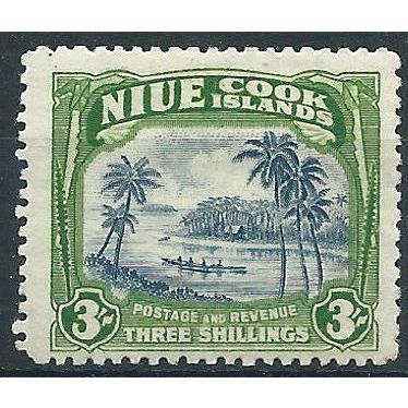 Niue 1938 SG77 3/- Blue & Yellowish-Green Mounted Mint....