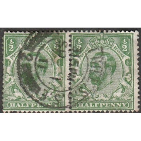 1911-24 George V, Half Penny Green. Wm T49 Imp Crown. Hair Dark. Fine Used Pair