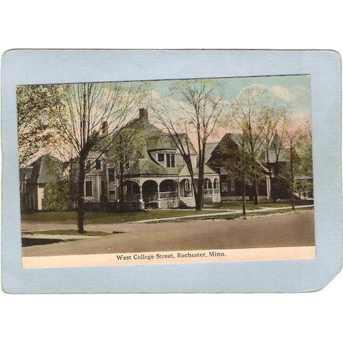 MN Rochester Postcard West College Street Street Scene Charles & Will Mayo~126