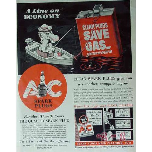AC SPARK PLUG 1940 General Motors line of economy saves gas vintage ad
