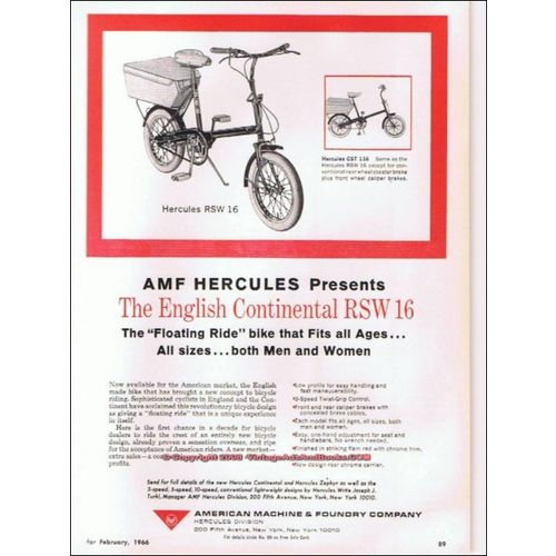 AMF HERCULES 1966 English Continental RSW16 folding bicycle vintage ad