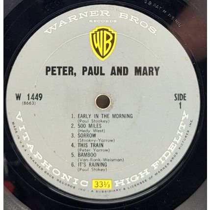 Peter, Paul and Mary First Album 1962 Warner Bros. LP Vinyl Record (P10)