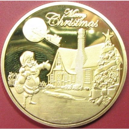 Merry Christmas. Casino Card Guard, Challenge Coin, Souvenir. Gold Tone. 09.