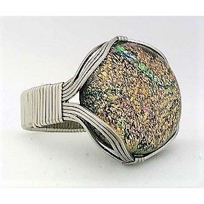Gold Dichroic Glass Stainless Steel Adjustable Wire Wrap Ring 14