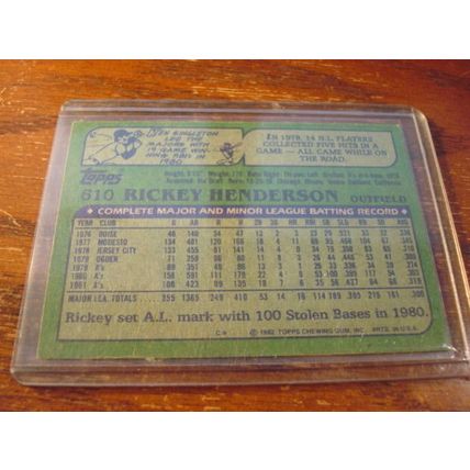 1982 Topps, HOF, RICKEY HENDERSON, A's #610, NICE card