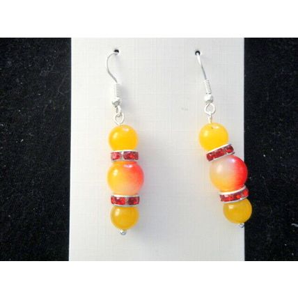 Stunning blended yellow & red crystal glass yellow calcite dangle earrings