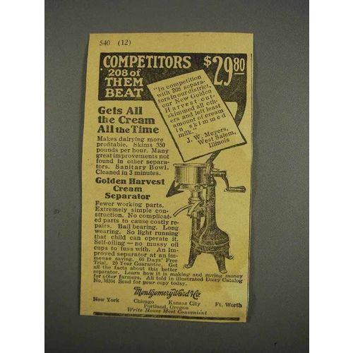 1916 Montgomery Ward Golden Harvest Cream Separator Ad