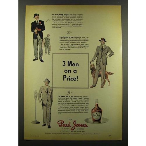 1940 Paul Jones Whiskey Ad - 3 Men on a Price