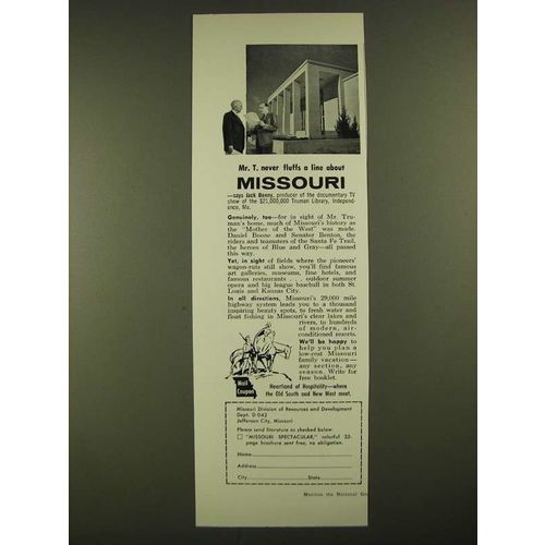 1960 Missouri Resources & Development Ad - Truman Library, Jack Benny