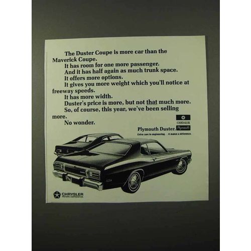 1972 Plymouth Duster Coupe Ad - More Car than Maverick