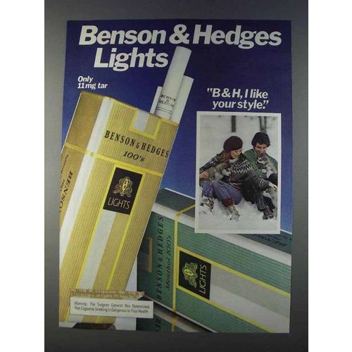 1980 Benson & Hedges Lights Cigarettes Ad - Puppies in Snow