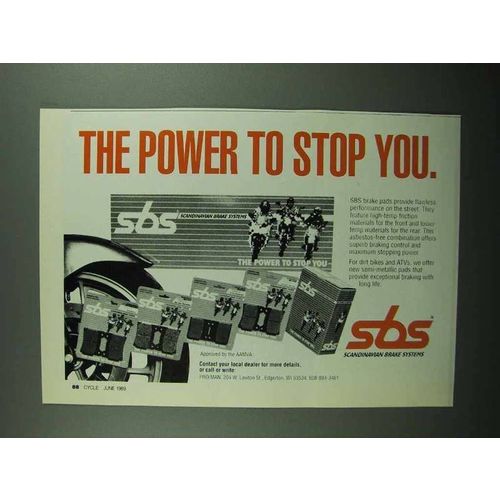 1989 SBS Brake Pads Ad - The Power To Stop You