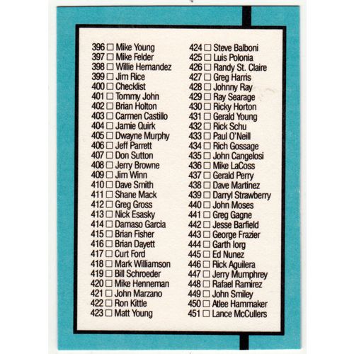 1988 Donruss Baseball Checklist unmarked card #400