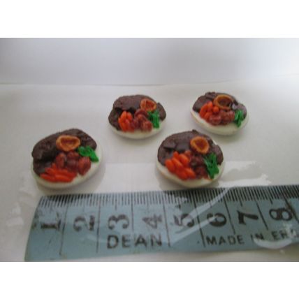 DOLLS HOUSE MINIATURE FOOD 4 x ROAST BEEF DINNERS - 12TH SCALE Handmade