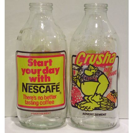 Vintage advertising Milk Bottles 1980's x 4 M5A
