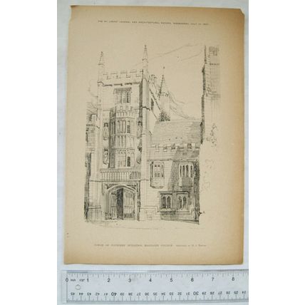 1897 drawing Tower of Founders' Buildings, Magdalen College