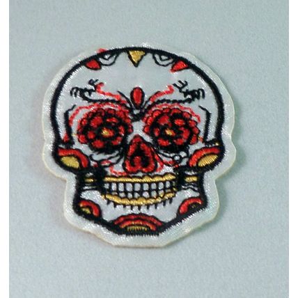 Skull Iron On Patch Day of the Dead Mexican style 5x4cm Silky fabric Punk P100
