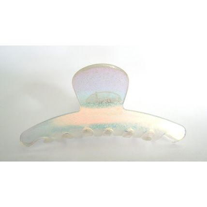 Clear frosted white spotted Iridescent hair claw clip for fine thin hair